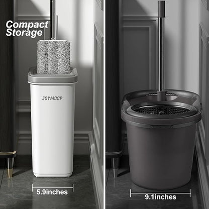 JOYMOOP Mop and Bucket with Wringer Set, Hands Free Flat Floor Mop and Bucket, 60" Mop with 6 Reusable Microfiber Pads, Wet and Dry Use, Floor Cleaning System