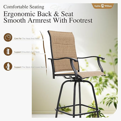 Sophia & William Outdoor Bar Set, Patio Bar Table and Chairs Set, Bar Height Patio Set - 4 x Swivel Bar Chairs(Brown-Padded), 1 x Rectangular Bar Table