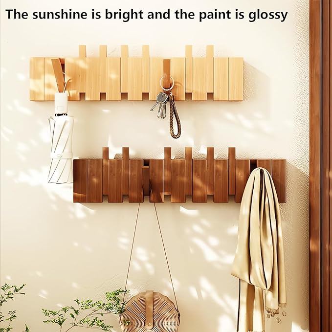 Wall Mounted Piano Key Hanger | Flip Style Hook | Entrance Wall Art Hook, Made of Oak Wood (3 Times Painted, 4 Times Polished) (Walnut, 8Hooks)
