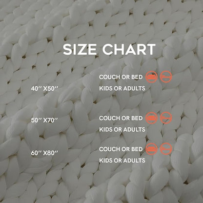 YnM Cooling Chunky Throw Blanket, Medium-Weight, Hand Knitted, Skin Friendly, Ventilated and Breathable, Machine Washable, Home Décor Piece for Couch, Sofa and Bed (White, 40x50 Inch)