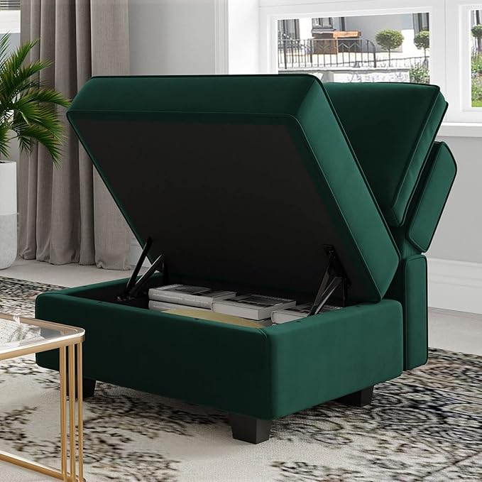 Belffin Modular Sectional Sofa Couch with Reversible Chaise - Velvet L Shaped Couch with Storage, 4-seat Convertible Green.…
