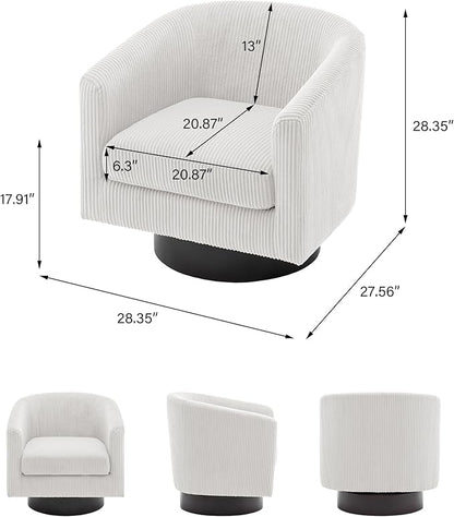 Swivel Barrel Accent Chair, Modern Round Corduroy Fabric Arm Chair for Living Room, Bedroom, Comfy Club Reading Chairs for Adults (Corduroy Beige, Set of 2)