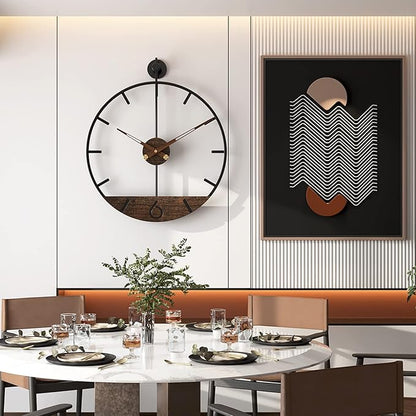 Modern Wood Walnut Dial Wall Clock, Large Simple Wall Decor Metal Frame Silent Non Ticking Clock for Living Room Decor, Kitchen, Bedroom, Study Decoration, Handmade Home Gift Idea, 22.5 in