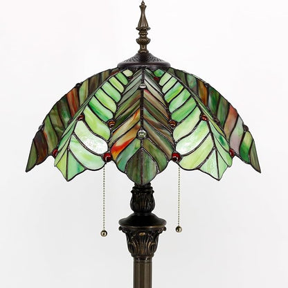 Tiffany Floor Lamp Stained Glass Lamp Standing Reading Light 16x16x70 Inch for Living Room (Amber Green Beach Coconut Tree Style)