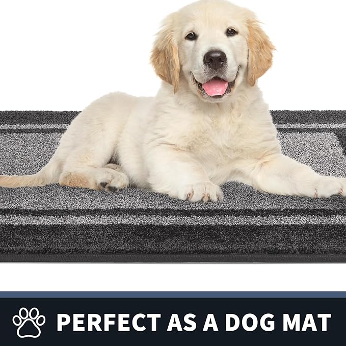 PURRUGS Dirt Trapping Door Mat 24" x 60", Non-Slip/Skid Machine Washable Entryway Rug, Shoes Scraper, Area Rug, Super Absorbent Welcome Mat for Muddy Wet Shoes and Paws, Light Grey & Dark Grey