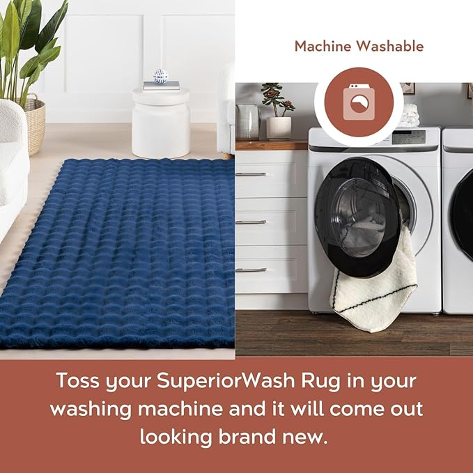 nuLOOM Jeni Checkered 3'9" x 6' Machine Washable Area Rug for Living Room Bedroom Dining Room Kitchen, Navy