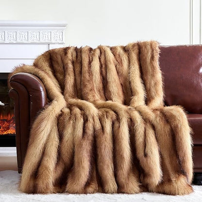 Fluffy Faux Fur Throw Blanket – Super Soft Warm Thick Plush Blanket for Bed, Couch & Office, Cozy Fuzzy Throw with Flannel Backing,108"x90", Brown