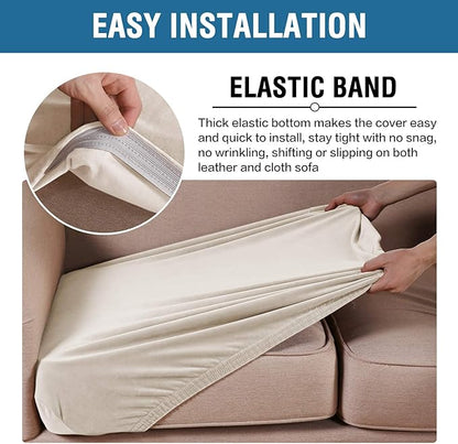 H.VERSAILTEX Velvet Stretch Couch Cushion Cover Plush Cushion Slipcover for Chair Loveseat Sofa Cushion Furniture Protector Seat Cushion Sofa Cover (3 Piece Sofa Cushion Covers, Ivory)