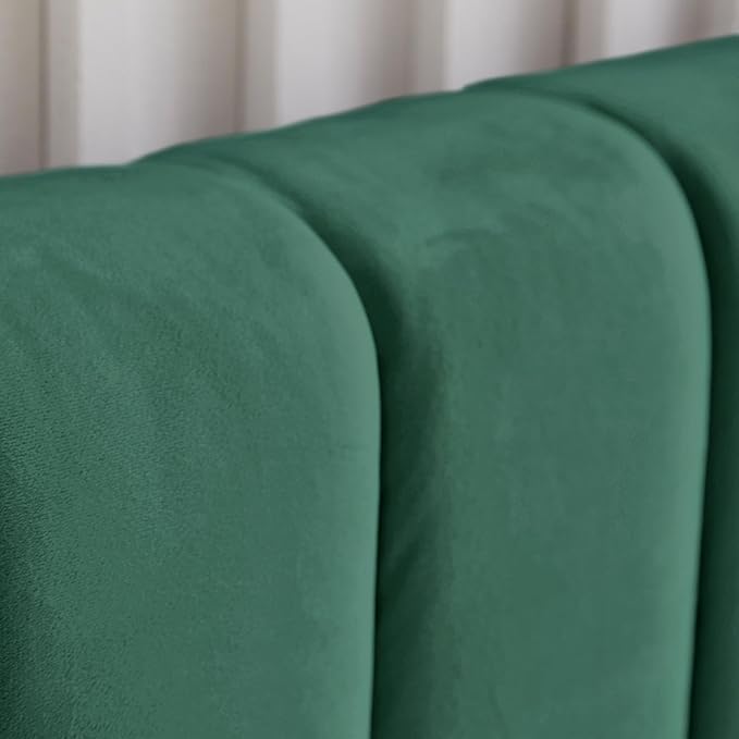 Livinia Twin Size Elton Velvet Platform Bed, Upholstered Bed Frame with Vertical Channel Tufted Headboard Footboard, Strong Wood Slats, No Box Spring Needed, Green (Twin)