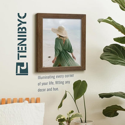 8.5x11 Picture Frame Set of 3 - Brown Woodgrain, Wood Photo Frame, HD Tempered Glass, Table Display or Wall Hanging