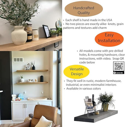 joelsantiques 30 Inch Floating Shelves for Wall - 30x6x2 in - Unfinished Wood Shelf Design, Wooden Wall Shelves for Bedroom, Bathroom, Kitchen and Living Room - Display and Store Your Décor at Home