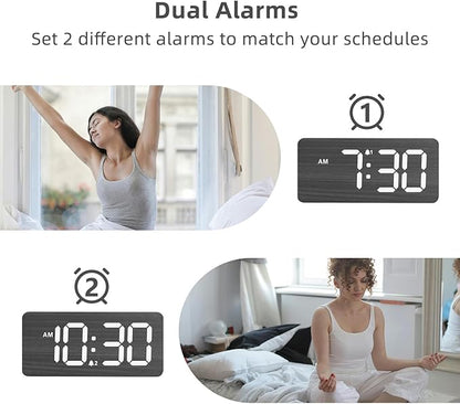 uscce Wooden Digital Alarm Clocks for Bedrooms: Dimmable Dual Alarm Clock with Large Numbers for Bedside Desk - Loud Alarm for Heavy Sleepers with Volume Control - Wood Decor & Gifts