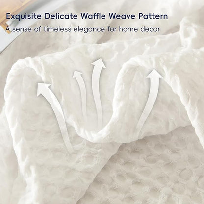 PHF Ultra Soft Waffle Weave Blanket Queen Size 90"x 90"- Washed Lightweight Breathable Cozy Woven Blanket for Bed - Aesthetic Decor for Couch Bedding Sofa Home Car - Coconut White