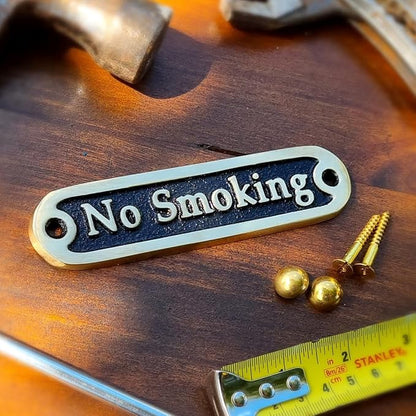 No Smoking Brass Door Sign. Traditional Style Home Décor Wall Plaque Handmade By The Metal Foundry UK.