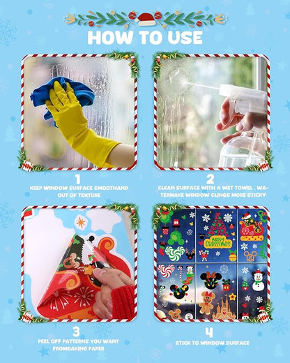 Christmas Window Clings Decorations - Cute Funny Double-Sided Static Stickers for Glass Windows and Doors, Perfect Decorations, with Castle Pattern, Reusable 9 Sheets