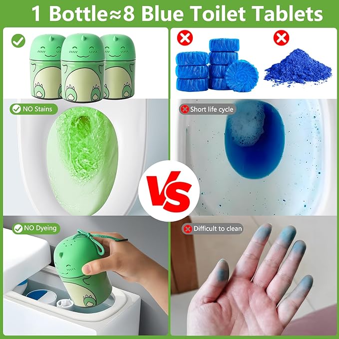 Toilet Bowl Cleaners Bottle Bathroom Toliet Bowl Cleaner with Fresh Jasmine Scent Cute Dinosaur Shaped Toilet Tank Cleaner (Green)