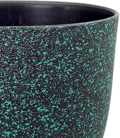 Large Flower Pots 12/10/9 inch, Set of 3 Decorative Plastic Planters with Drainage Holes and Saucers for Garden House Plants, Plant Pots for Indoor Outdoor Plants, Black with Green Speckles
