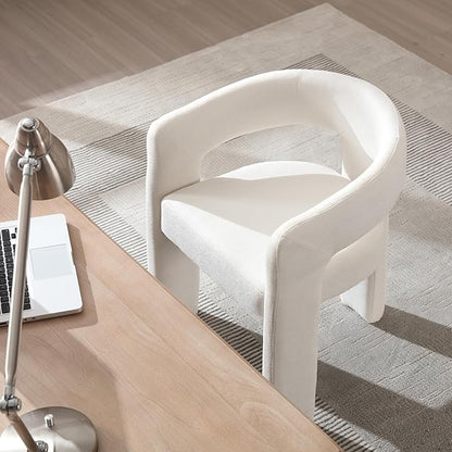 White Chenille Dining Chairs Set of 4, Modern Barrel Dining Room Chairs Upholstered Accent Chair with Arms and Round Back for Living Room Kitchen Armchair No Assembly Needed