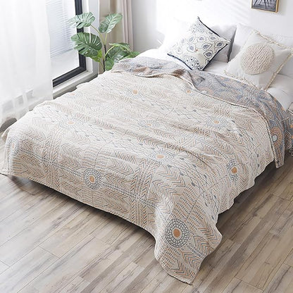 Boho Muslin Blanket for Adults 4-Layer Gauze Twin Size Soft Cozy 100% Cotton Summer Cooling Blanket Striped Decor for Sofa Bed Coverlet Both Sides (A Boho Stripe, Twin 60 x 80 in)