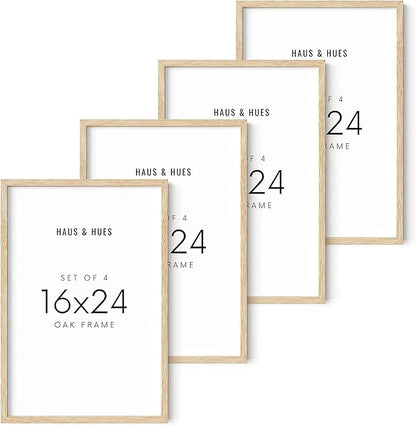 HAUS AND HUES Picture Frames 16x24 - Set of 4 Standalone Beige Oak Frame 16x24 Picture Frames for Wall, Poster Frames 16x24, 16 x 24 Gallery Wall Frame Set, 16 by 24 Picture Frame (Beige Frame)