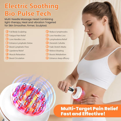 4-in-1 Handheld Lymphatic Drainage Anti Cellulite Body Sculpting Massager | Red Light Heat Vibration, Relieve Lymphedema Lipedema, Full Body Deep Tissue Pain Relief, Cordless Portable