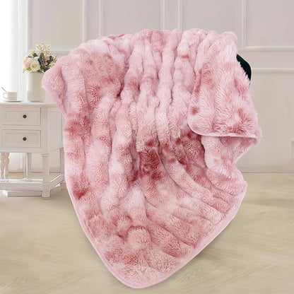 Bcareself Faux Fur Blanket Two Sided Ultra Soft Fluffy Reversible Fuzzy Throw Blanket for Women Men Double Sided Ombre Faux Luxe Faux Fur Thick Minky Blanket for Couch Bed