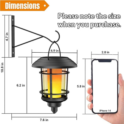 Dynaming 4 Pack Solar Flame Wall Lanterns Outdoor, Solar Powered Wall Mounted Sconce Lights, Flickering Flame LED Light Auto On/Off Hanging Lights, Waterproof for Garage Stair Patio Porch Yard