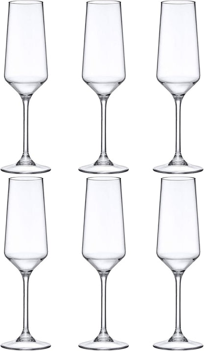 Amazing Abby - Stella - 8-Ounce Unbreakable Tritan Champagne Flutes (Set of 6), Plastic Wine Glasses, Reusable, BPA-Free, Dishwasher-Safe, Perfect for Poolside, Outdoors, Camping, and More