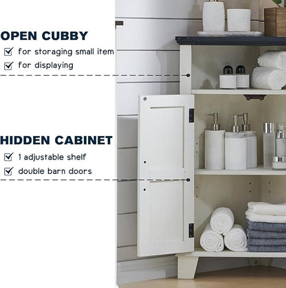Corner Bathroom Cabinet, Farmhouse Small Corner Cabinet with Barn Door & Adjustable Shelf, Storage Cabinets for Bathroom, Kitchen, Living Room, Off White