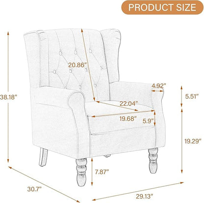 UIXE High Back Accent Chair, Upholstered Armchair in Fabric for Living Room, Retro Wingback Arm Chair Comfy Single Sofa Bedroom Reading Seat with Solid Wood Legs - Green
