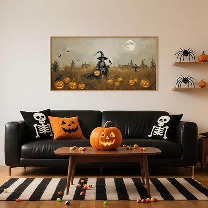 Celestdeco Halloween Ghost Reaper Framed Wall Art Set, Scary Witchy and Pumpkin Wall Decor, Horror Night Wall Painting,Full Moon Bats Art Prints for Living Room,Bedroom,Halloween Themed Party Decor-20"×40"