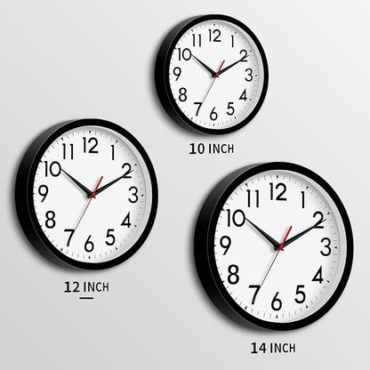 12 Inch Wall Clock Silent Non-Ticking Battery Operated Analog Clock Decorative for Office Kitchen Outdoor Living Room Classroom Bedroom Bathroom School(Black)
