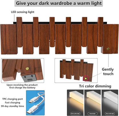 Wall Mounted Piano Key Hanger | Flip Style Hook | Entrance Wall Art Hook, Made of Oak Wood (3 Times Painted, 4 Times Polished) (LED Walnut, 4Hooks)