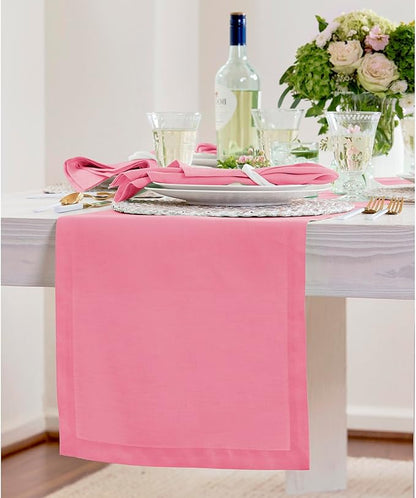 Solino Home Linen Table Runner 90 Inches Long - 100% Pure Linen Pink Carnation Table Runner 14 x 90 Inch for Halloween - Fete