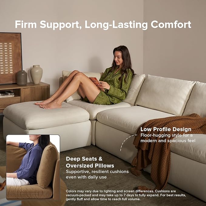 mopio Oversized Modular Sectional Sofa with Fully Removable Covers and Storage, Convertible U, L-Shaped and Sleeper Sectional, Modern Couches with Ottoman Chaise (Hazelnut Velvet, 4 Seats, L)