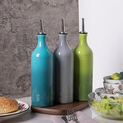 Sweejar Large Ceramic Olive Oil Dispenser Bottle, Opaque Oil Cruet Protects Oil to Reduce Oxidation, Storage Oil, Vinegar, Soy Sauce & Other Liquids, Pack of 1, 24 Fl Oz (Gradient Blue)