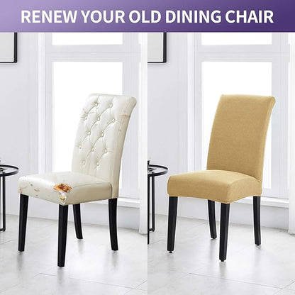 Joccun Chair Covers for Dining Room Set of 4,Dining Chair Slipcovers Stretch Dining Room Chair Covers Seat Protector,Washable Parsons Chair Cover for Home,Hotel(Parmesan,4 Pack)