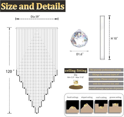 Flashing God D59''X H120'' Large Chandelier for High Ceiling, Modern Crystal Chandeliers Lighting Fixture Raindrop Chandelier for Entryway Staircase Foyer Living Room