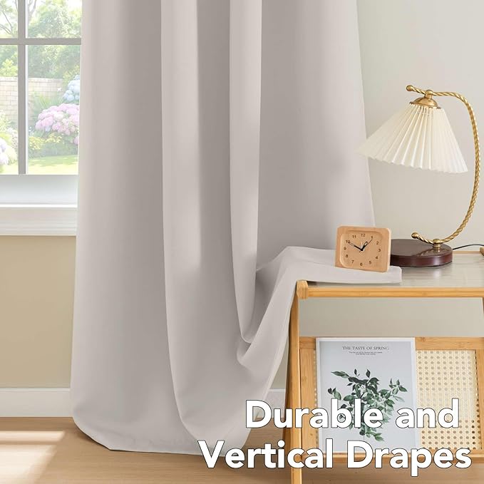 H.VERSAILTEX Extra Long Room Darkening Window Treatment Panels for Bedroom Living Room, Thermal Insulated Solid Grommet Curtains for Nursery (2 Panels, Ivory/Cream, 52 Inch by 108 Inch)