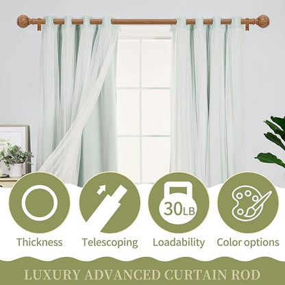 Wood Curtain Rods for Windows 28 to 48 Inch(2.3-4Ft),1 Inch Adjustable Curtain Rod,Heavy Duty Curtain Rods,Wooden Netted Texture Finial Drapery Rods,Single Window Curtain Rod 18-45",Brown Wood