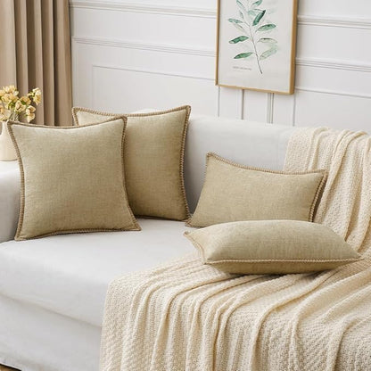 MIULEE Pack of 2 Couch Throw Pillow Covers 16x16 Inch Beige Farmhouse Decorative Pillow Covers with Stitched Edge Soft Chenille Solid Dyed Spring Pillow Covers for Sofa Bed Living Room