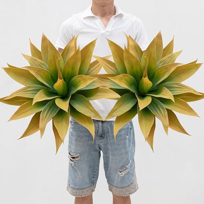 Artificial Plants Outdoor Faux Plant,Artificial Agave Faux Hostas Outdoor Uv Resistant Artificial Plants Indoor Fake Plant Artificial Agave Plant Indoor(2pcs, 28") Yellow