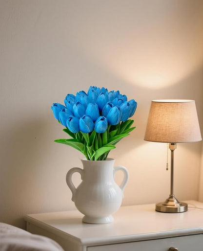 Fake Flowers Tulips Artificial PU Flower 15 Stems Real Touch Faux Tulips Flowers Mother's Day Easter Valentine’S Day Gifts in Home Kitchen Wedding Dining Table Decorations
