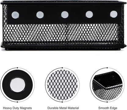 6.29'' × 2.28'' × 2.48 Black Magnetic Basket for Refrigerator Magnetic Pen Holder Locker Organizer for Home Office Accessories Magnetic Basket for Whiteboard，Set of 2