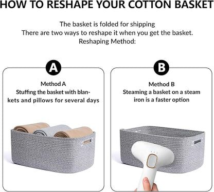 Large Storage Baskets for Shelves, Closet Organizers Bins for Clothes Blanket Towels, Baby Nursery, Toy Baskets Box, Woven Rope Baskets, 17 x 13 x 7.5”, 3 Packs Mixed Grey