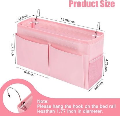 Bedside Caddy Organizer with Fixed Straps, Bunk Bed Caddy ideal for Home, Bunk Bed, Dorm, Hospital, Crib, Versatile Bedside Storage Solution (Pink)