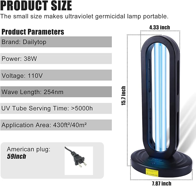 UV Light Sanitizer with Ozone,Ultraviolet Light Sanitizer for Room,UVO Lamp with Remote Control,Home Disinfection Device,15/30/60 Minutes Timer