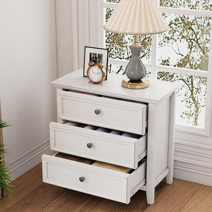BLANKSPACE White Dresser, 3 Chest Drawer Dresser for Bedroom, Large Capacity Nightstand, Modern Wood Cabinet for Bedroom, Living Room, Closets