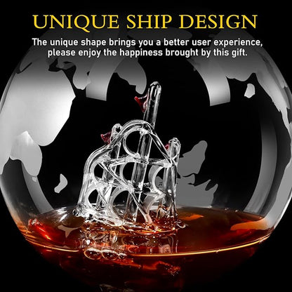 Whiskey Decanter Sets for Men, Whiskey Decanter Globe Set with 2 Etched Globe Whisky Glasses for Liquor, Bourbon, Cocktails, Vodka, Scotch liquor decanter Sets - 850ml