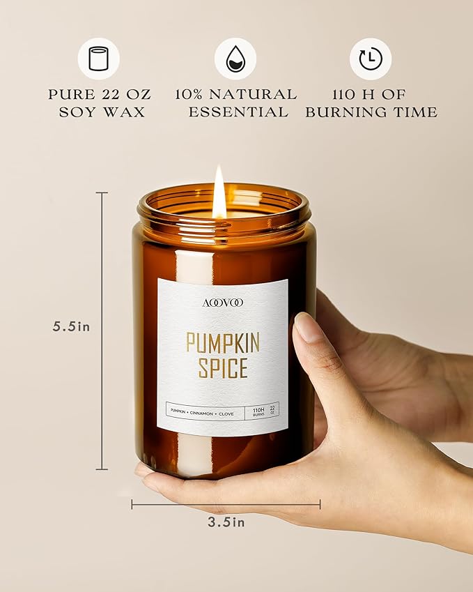 AOOVOO Pumpkin Spice Candles - 22 oz Scented Candles, Aromatherapy Candle, Soy Candle for Home Scented